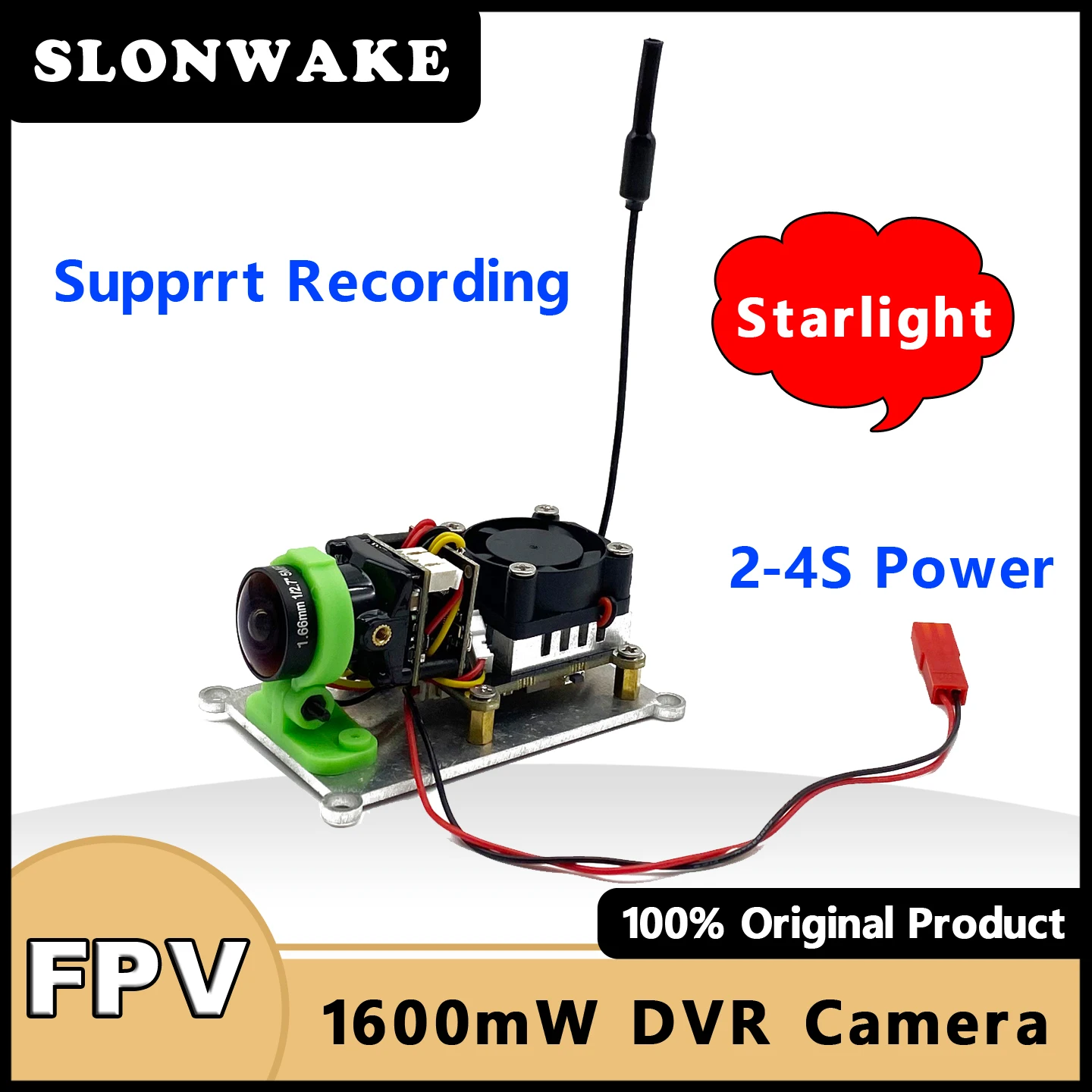 SLONWAKE 5.8G 48CH 200/500/1000/1600mW adjustable transmitter camera AIO DVR Recording 800*480px support 64G TF Card for RC FPV