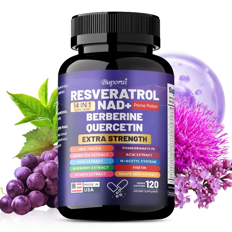 Resveratrol Nad+ Berberine Quercetin - Support Cell Energy, Skin Radiance, Anti-Aging, Promote Heart and Cardiovascular Health