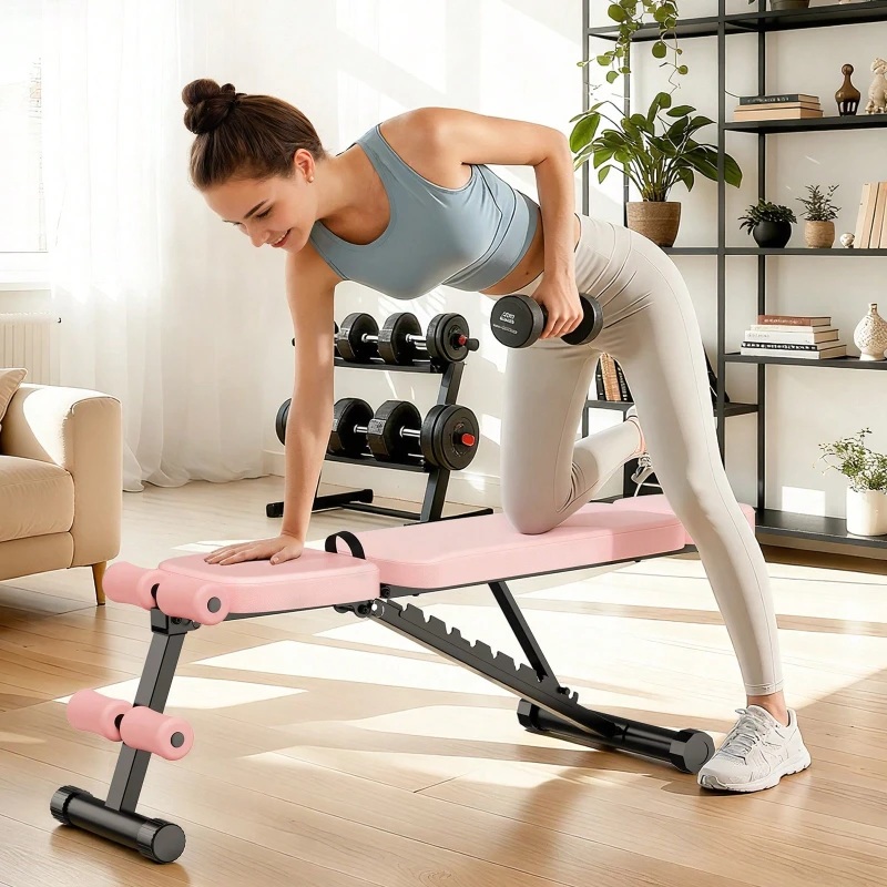 9 Position Adjustable Weight Bench Foldable Home Gym Full Body Strength Training 800 Lbs Pink