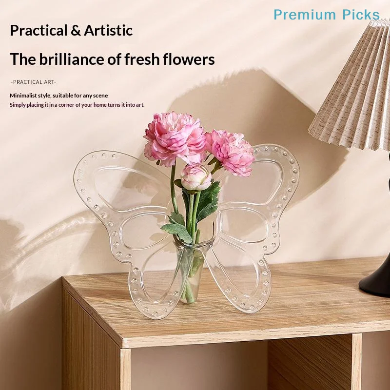 portableButterfly Shaped Clear Vase Transparent Plastic Frame Aquatic Plant Flower Holder for Fish Tank Home Ornament Decor