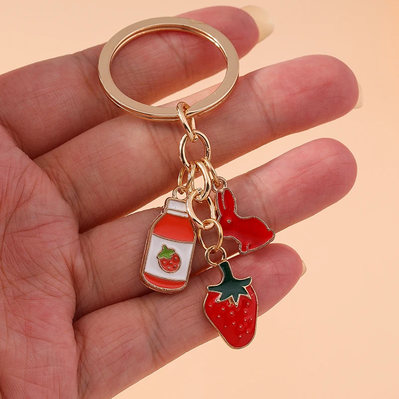 Aihua Niedlicher Emaille-Schlüsselanhänger mit Rotem Herz, Gänseblümchen, Kirsche und Regenbogen für Damen und Mädchen, Handtaschen-Dekoration, DIY-Schmuck, Geschenke – Detail 7