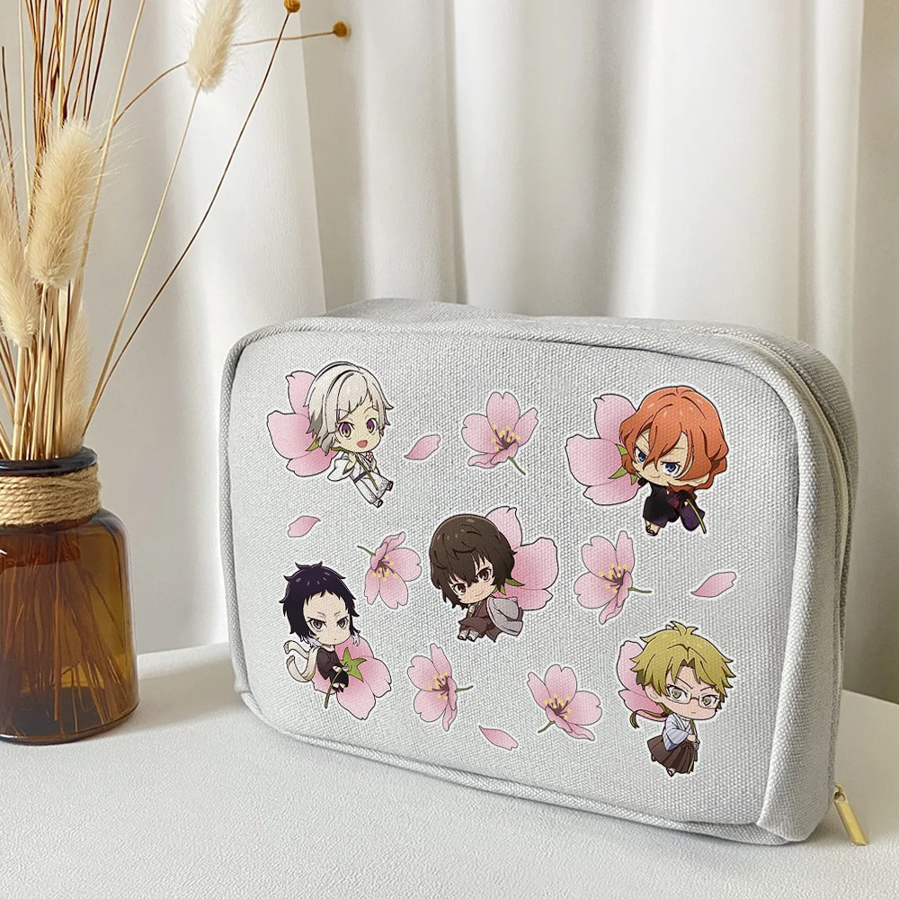 Bungo Stray Dogs Dazai Osamu Canvas Make Up Cosmetic Bag Estojo de grande capacidade, Sacos de armazenamento de papelaria, Pen Bag, Presente