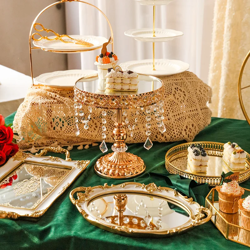 European wrought iron light luxury high-footed tray break dessert table snack rack metal sample room display rack ornament
