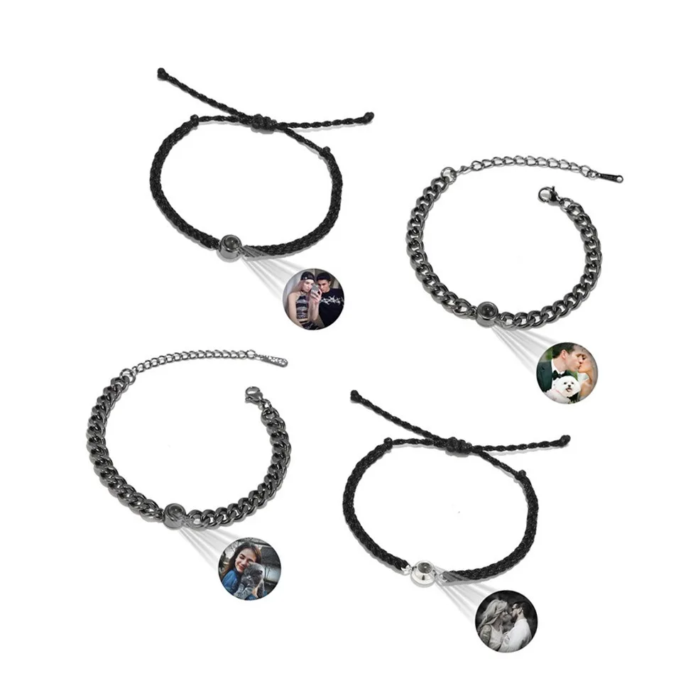 Projection Photo Bracelet Adjustable Rope Personalised Custom Picture Stainless Steel 18K Gold Couple Bracelets for Girl