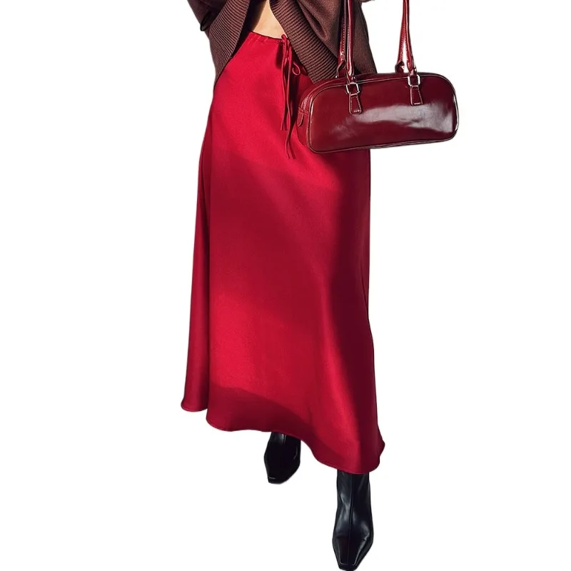 

Высококачественная длинная юбка с высокой талией и завязками, однотонная юбка, женская одежда для трансграничной торговли