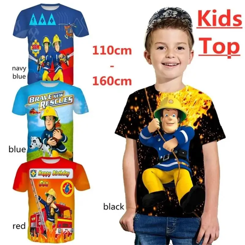 Fireman Sam Rescues T Shirt Kids Boys Short Sleeved Tee Shirts 3D Print Children Safety Education Animation T-Shirt Fashion Tops