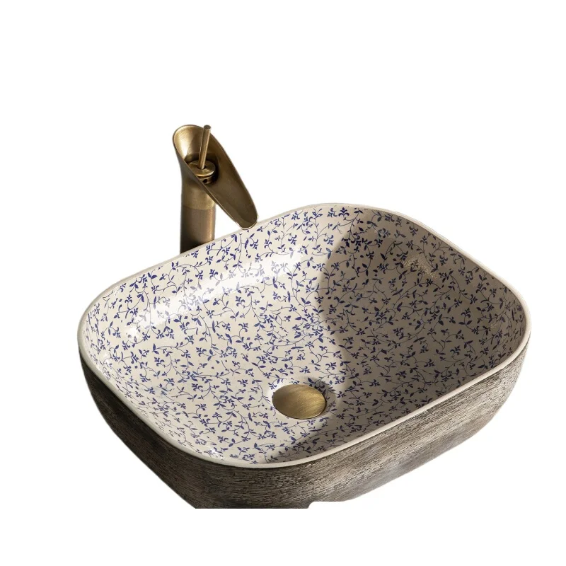 

Countertop washbasin, household ceramic balcony, sink, bathroom washbasin, art blue and white washbasin