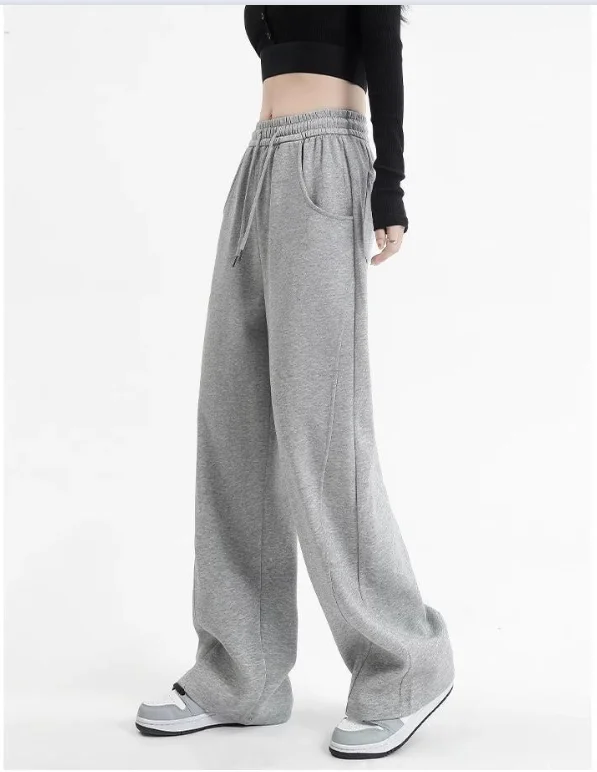 Wide Leg Sweatpants for Women Sport Pants High Waist Casual Oversize Gray Trousers Gym Female Clothing Korean Streetwear