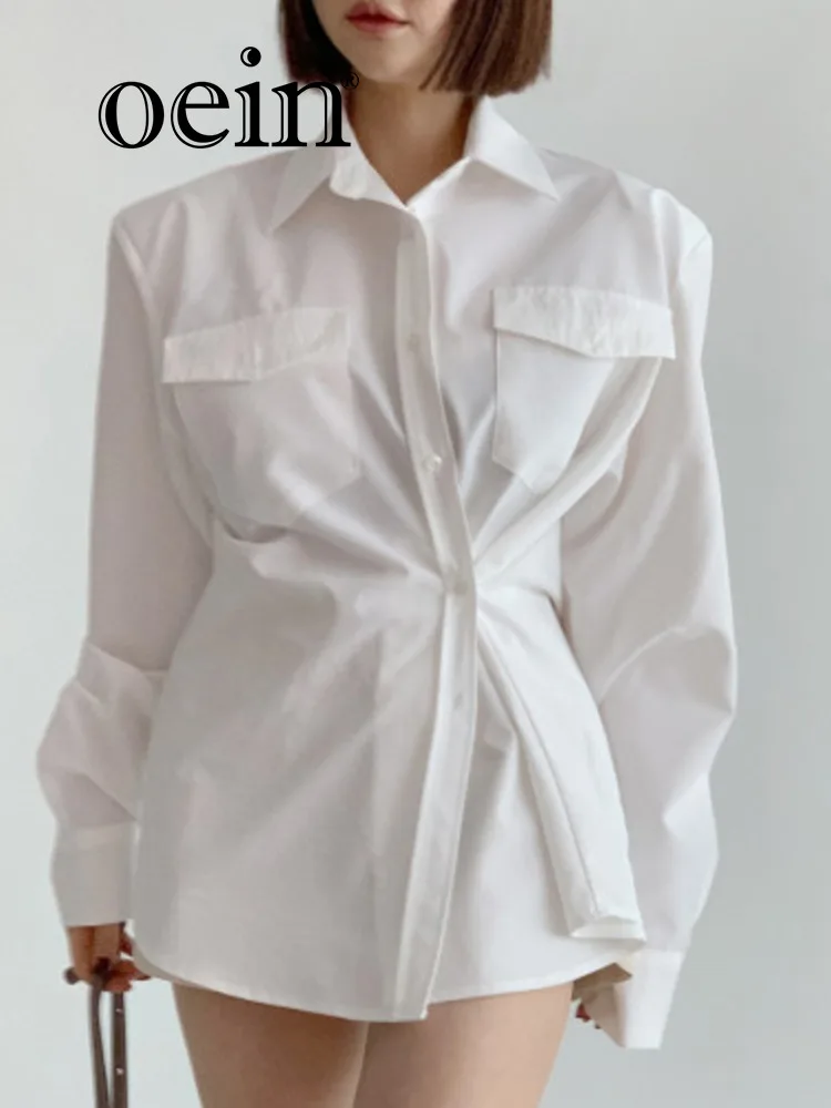 

[oein] Original Collar Long Sleeved Solid Color Shirt