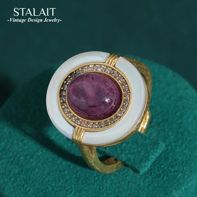 

Vintage Glacier Natural Pink Purple Glass Rings Stone Gold Color Rhinestone Finger Antique Jewelry for Woman Girls Fashion Items