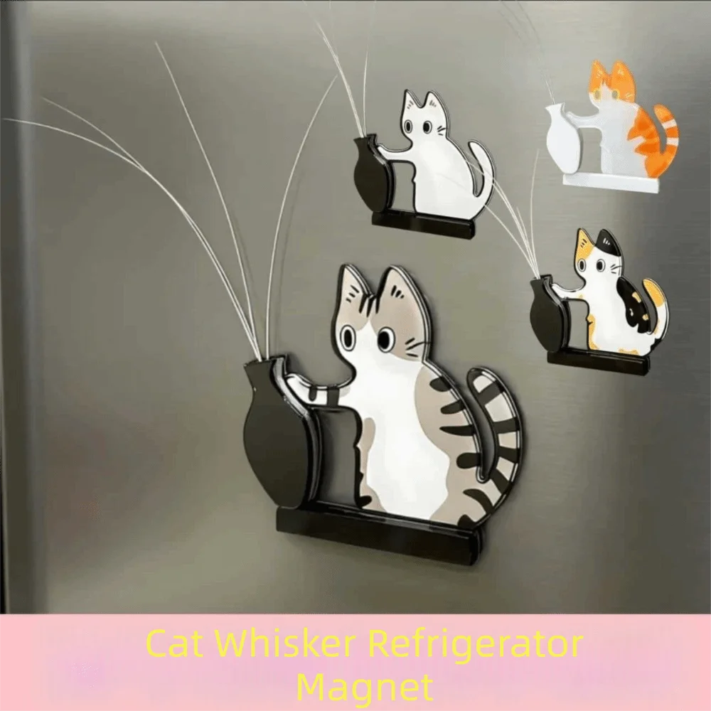 High Quality Acrylic Cat Whiskers Collection Ornaments Magnetic Cartoon Cat Refrigerator Sticker Cat Hair Storage Memorial Box