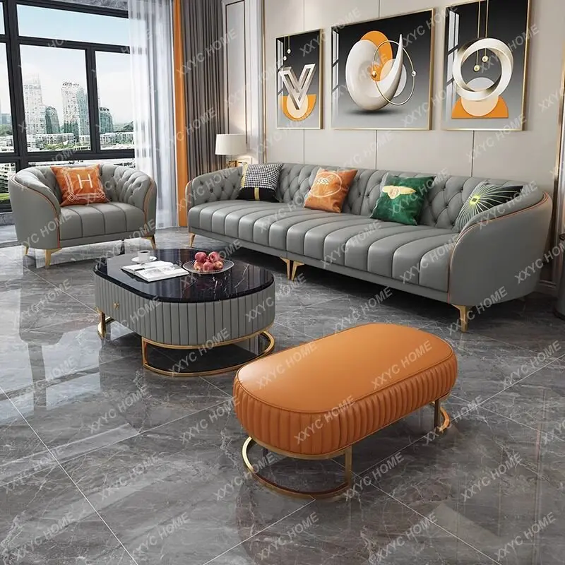 Furniture light luxury leather sofa color matching modern simple living room sofa high-end Internet celebrities