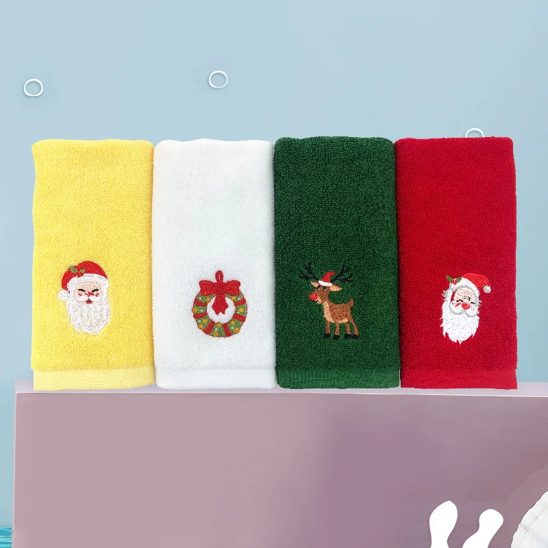 2023 New Year Towel Classic Solid Xmas Tree/Snowman/Santa Claus Embroidery Bath Towel 45x30cm Christmas Hand Towels Set