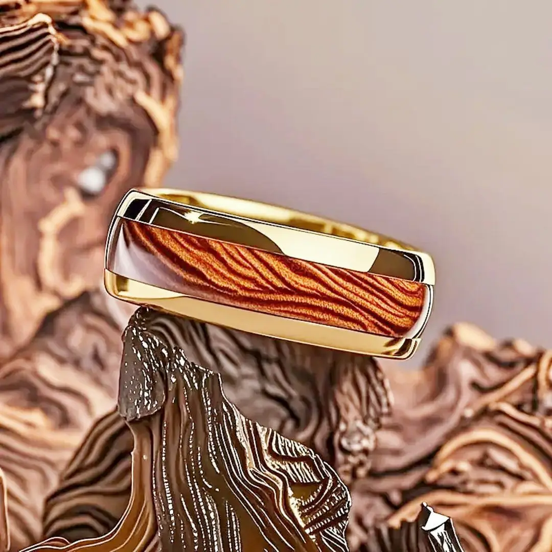 8MM Unique Tiger Stripe Men's Stainless Steel Rings Gold Color Wedding Band Personality Jewelry Party Steel Ring Mens Ring view 4