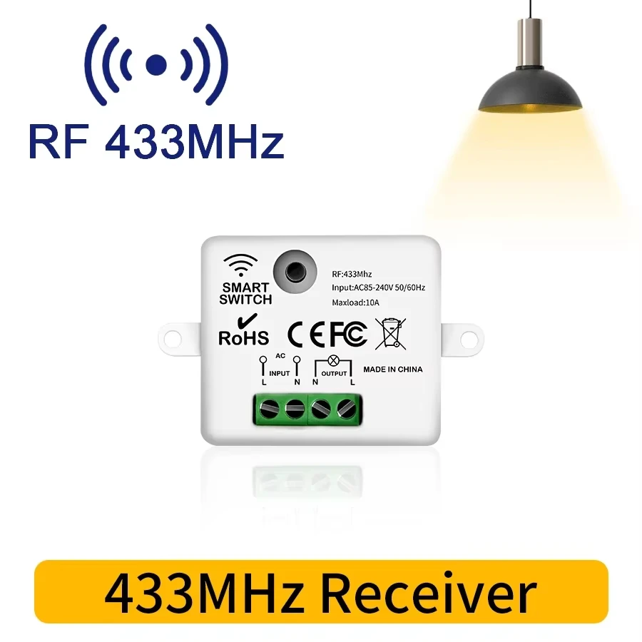 RF 433MHz Draadloze 10A Relais Ontvanger Afstandsbediening Lichtschakelaar 220V 110V Mini Ronde Knop Wandpaneel schakelaar Voor LED Lamp