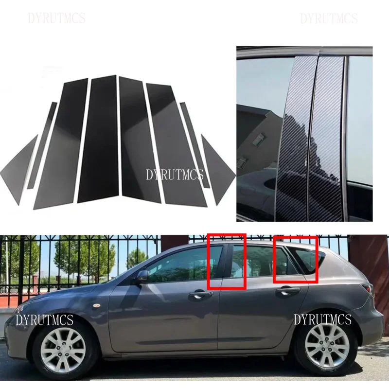 

8pcs Glossy Black Silver Carbon Pillar Post Fit For Mazda 3 BK Hatchback 2003-2008 Door Window Column BC Trim Sticker Cover
