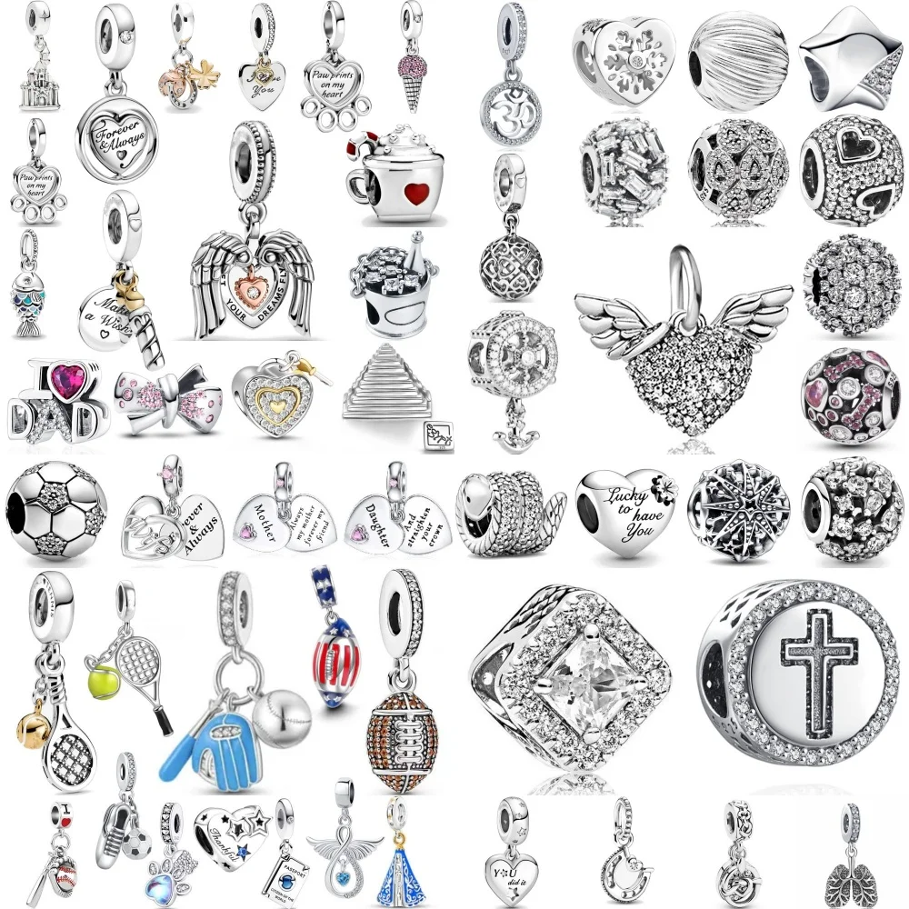 

Новинка 2025 года, серебряный квадрат 925 пробы, шарик из бисера в форме сердца, подвеска в виде рыбы, европейский оригинальный браслет, аксессуары «сделай сам», изысканные ювелирные изделия