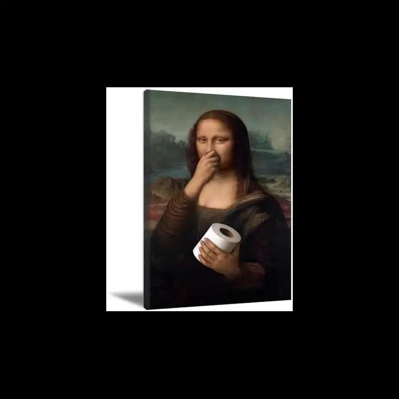 Funny Bathroom Canvas Art Vintage Mona Lisa Toilet Humor Poster Print x Inch Wall Decor Pinching Nose Bathroom Picture Home Deco