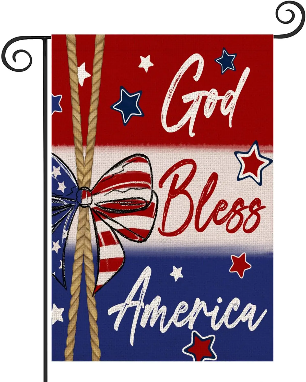 Patriotic God Bless America 4th of July Garden Flag 12 x 18 Inch Vertical Double Sided Blue Red Star Stripes Bowknot Indepen yyi