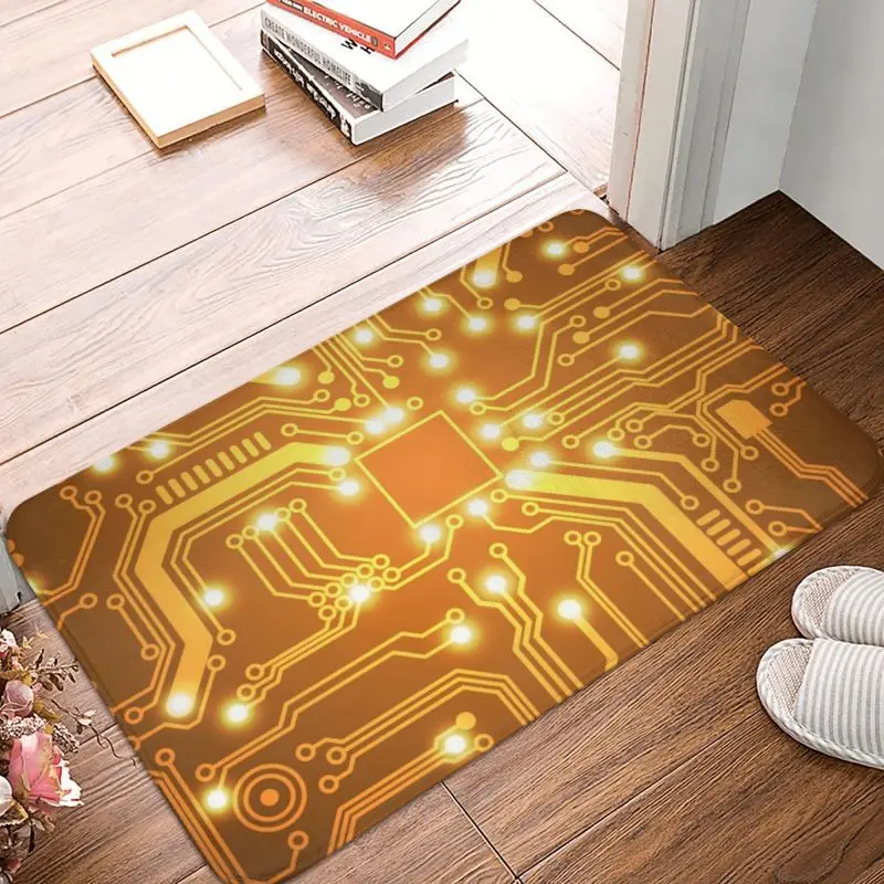 Futuristic Circuit Board Doormat Anti-Slip Kitchen Bath Mat Garden Garage Door Floor Entrance Carpet Rug