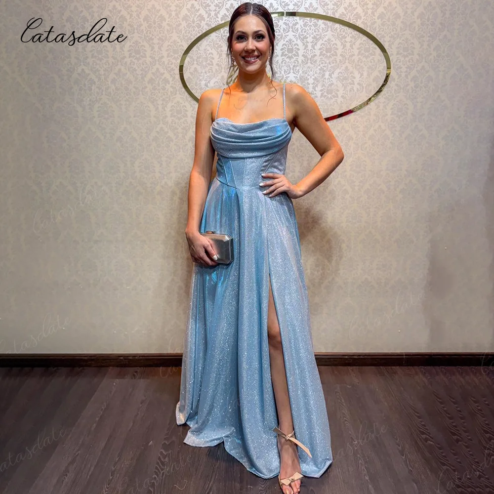 

Catasdate Shiny Evening Dress Lace Up Party Dress Glitter Wedding Ceremony Dress for Women A Line vestido de fiesta Customized