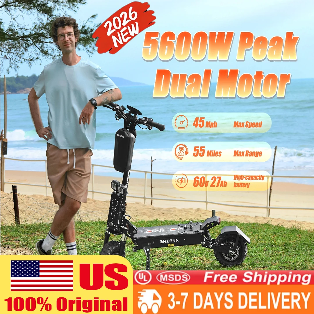 

ONECNA GT7 5600W dual motor foldable electric scooter, with a maximum speed of 45 miles per hour, 10 inch off-road tires, sports commuting foldable electric scooter, range of 55 miles, all terrain off-road, with APP control and RGB lights