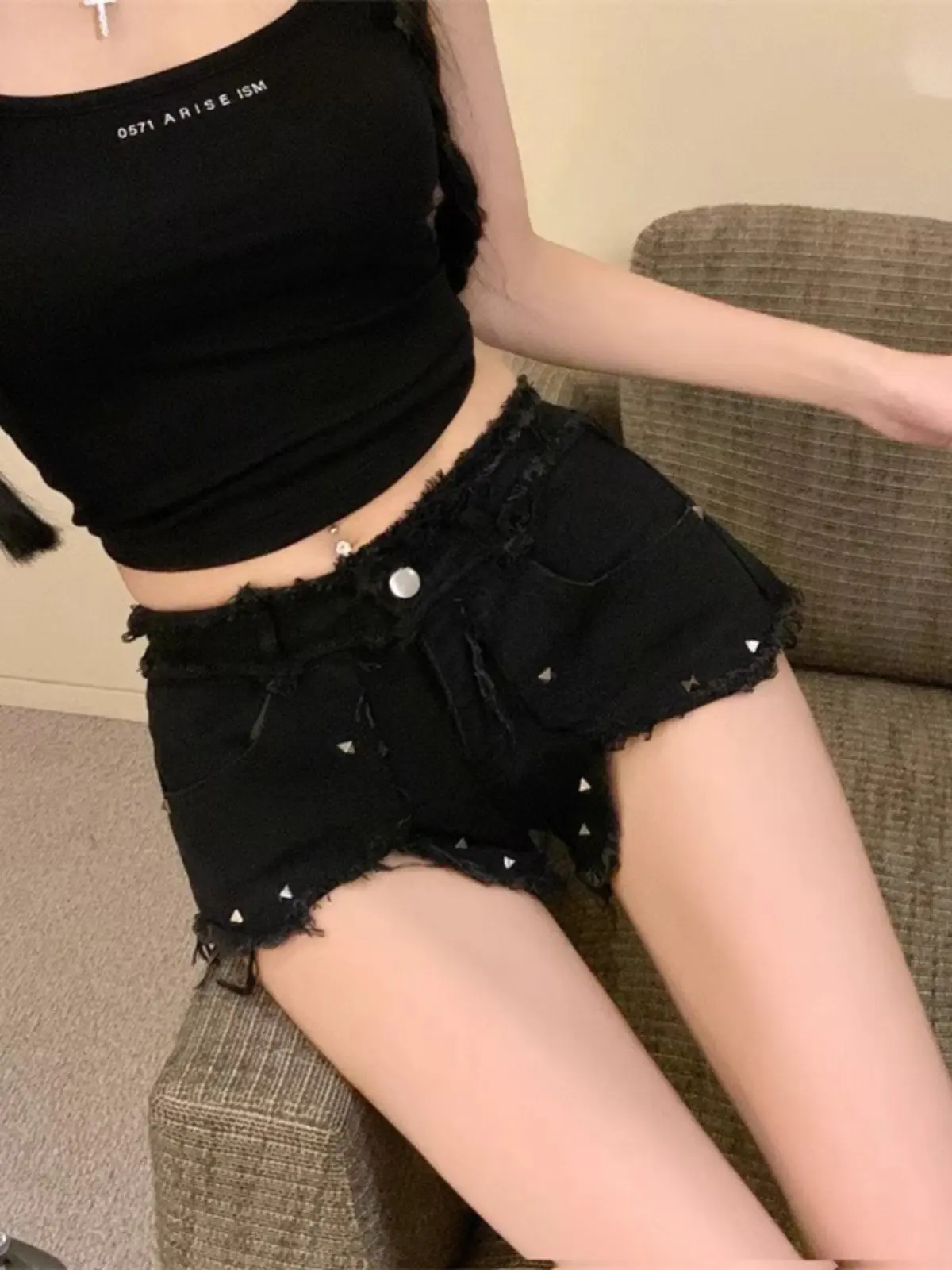 Damen Schwarz Gothic Y2k Gyaru Hot Pants Nachtclub Shorts Strand Jean Shorts Dj Club Party Denim Emo Booty Jeans Shorts Sommer