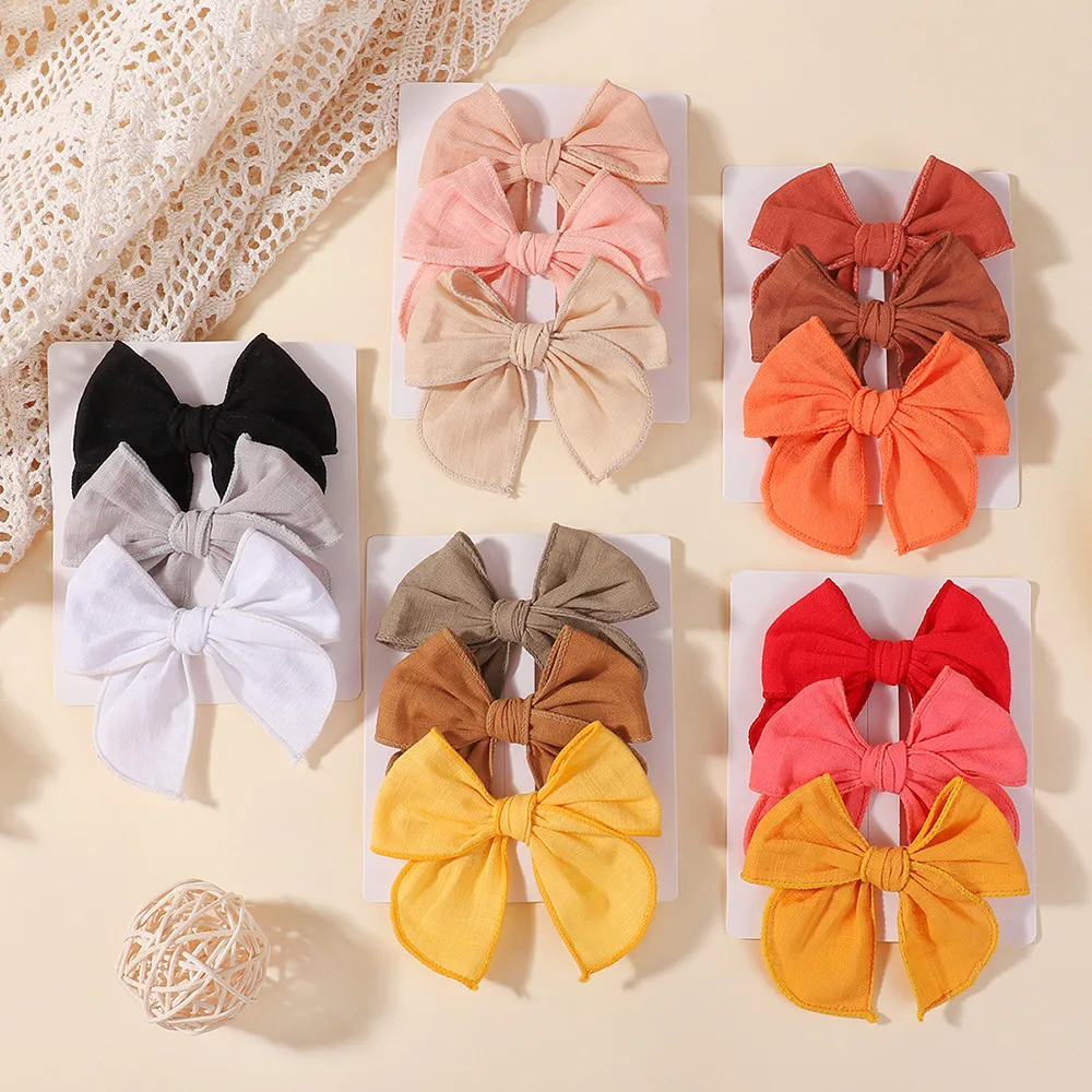 3 Teile/satz Baumwolle Herbst Big Bowknot Haar Clips Für Baby Mädchen Handwerk Bögen Freude Kinder Kopfbedeckungen