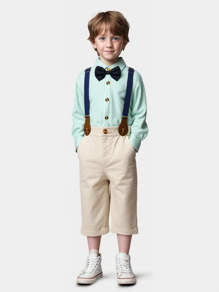 

Детский костюм для крещения на день рождения 1 года, детский костюм для выпускного вечера, рубашка для мальчиков, брюки на подтяжках, галстук-бабочка, комплект из 4 предметов для фотосессии