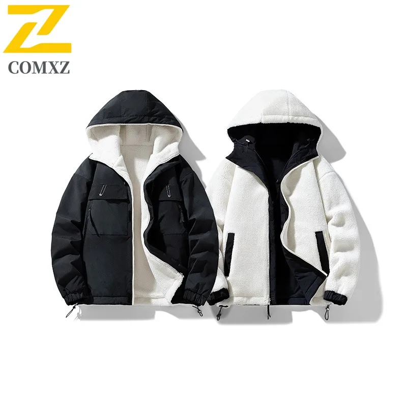 COMXZ 2025 Giacca Sherpa reversibile da donna da uomo Tattiche casual a blocchi di colore Giacca a vento per sport all'aria aperta impermeabile e antivento