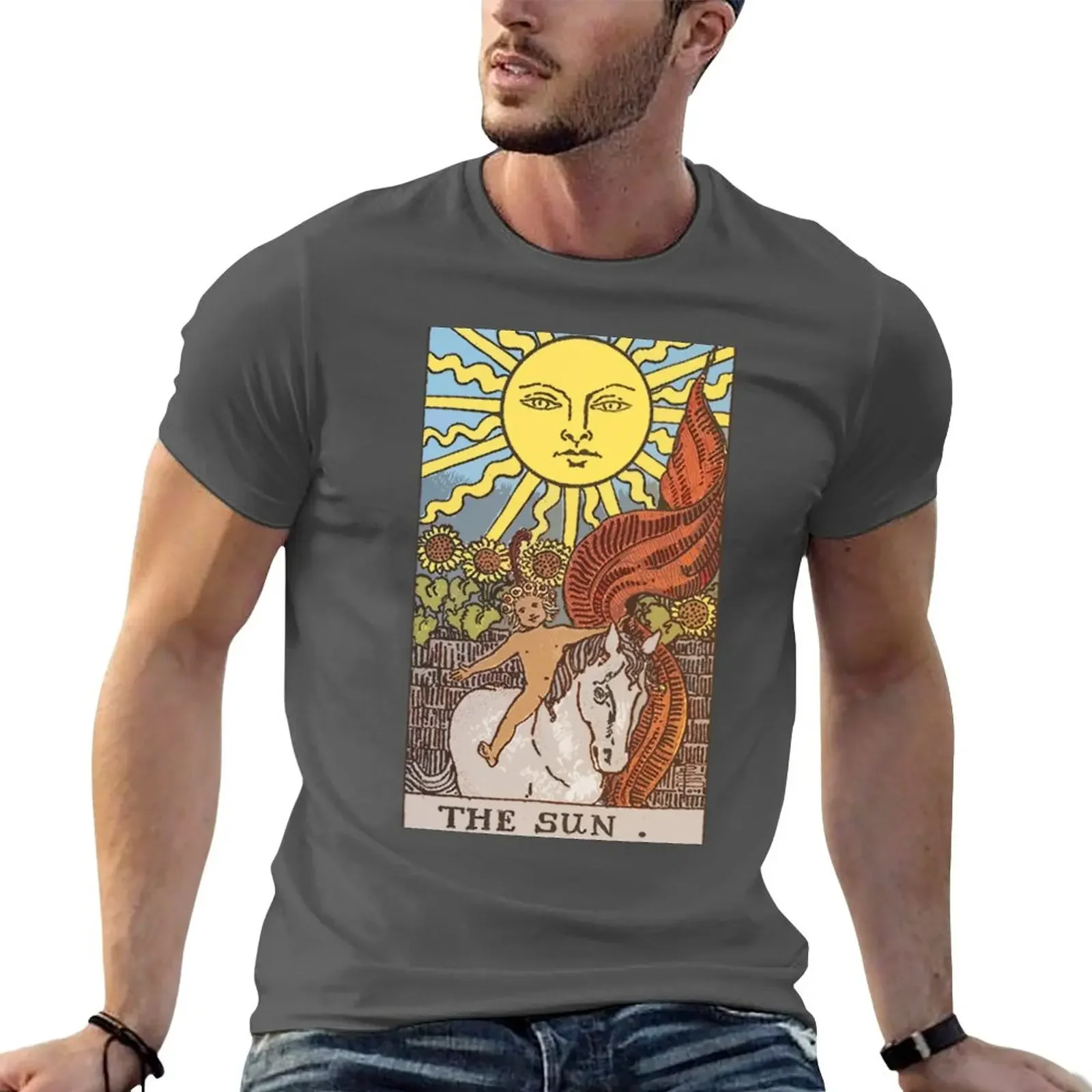 

New The Sun Tarot Card Rider Waite Classic T-Shirt cheap stuff blue archive mens tall t shirts