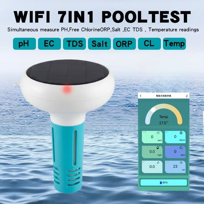 7 in 1 Pool Chlorine Monitor Water Quality Tester Upgraded Residual Chlorine CL Temperature Meter Digital LCD Swimming Pool