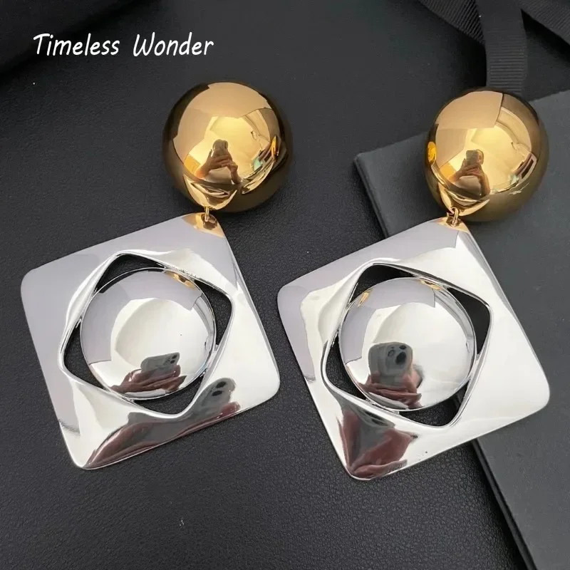 

Timeless Wonder Fancy XL Geo 2 Tone Clip on Earrings for Women Designer Jewelry Punk Luxury Brand Rare Top Runway Neat Mix 6335