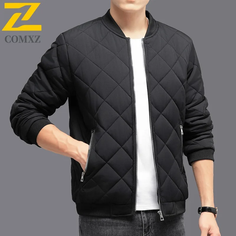 COMXZ 2025 Men Padded Fleece Lined Thick Coat Winter Trendy Handsome Jacket Casual Youth Baseball Collar Light Padded Jacket