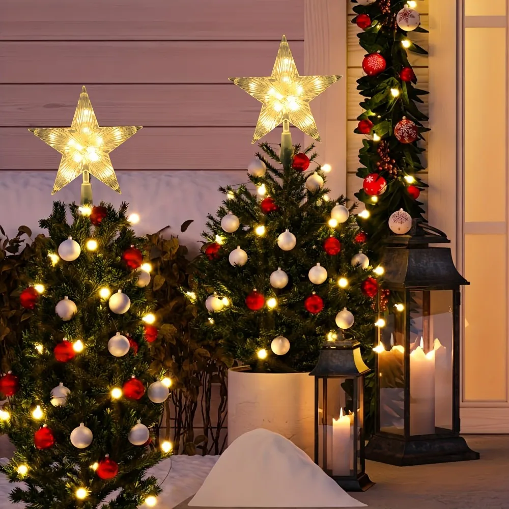 1PC Star Christmas Tree Topper Light, Battery Powered LED Fairy Lights for Holiday Home Party Indoor Outdoor Table Decoration