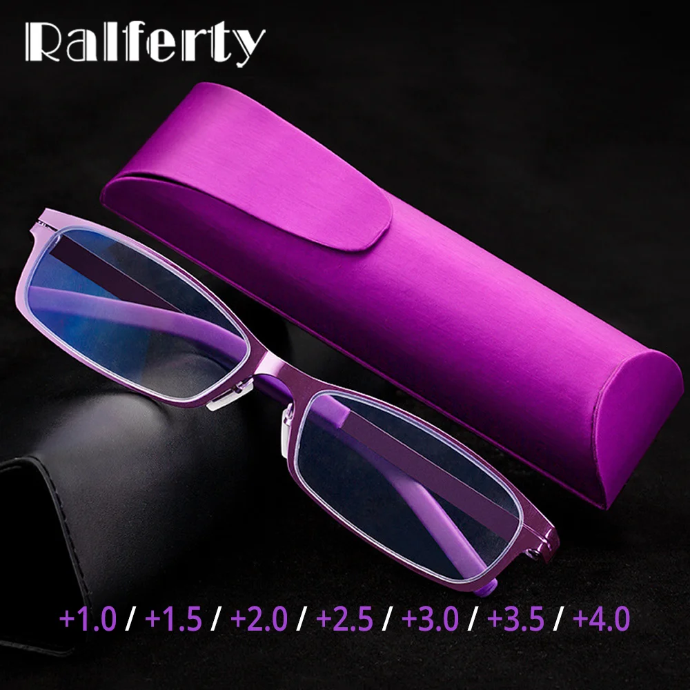

Ralferty Presbyopia Reading Glasses Women Men Grade Long Sighted Optical Lenses Rectangle Metal 2.0 2.5 3.0 Anti Blue Computer
