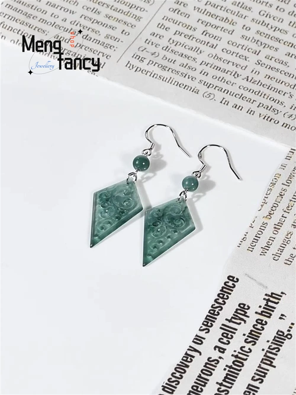 

Natural A-grade Jadeite Blue Water Ancient-style Hollowed-out Antique Pattern Earrings S925 Silver Inlaid Luxury Fashion Jewelry