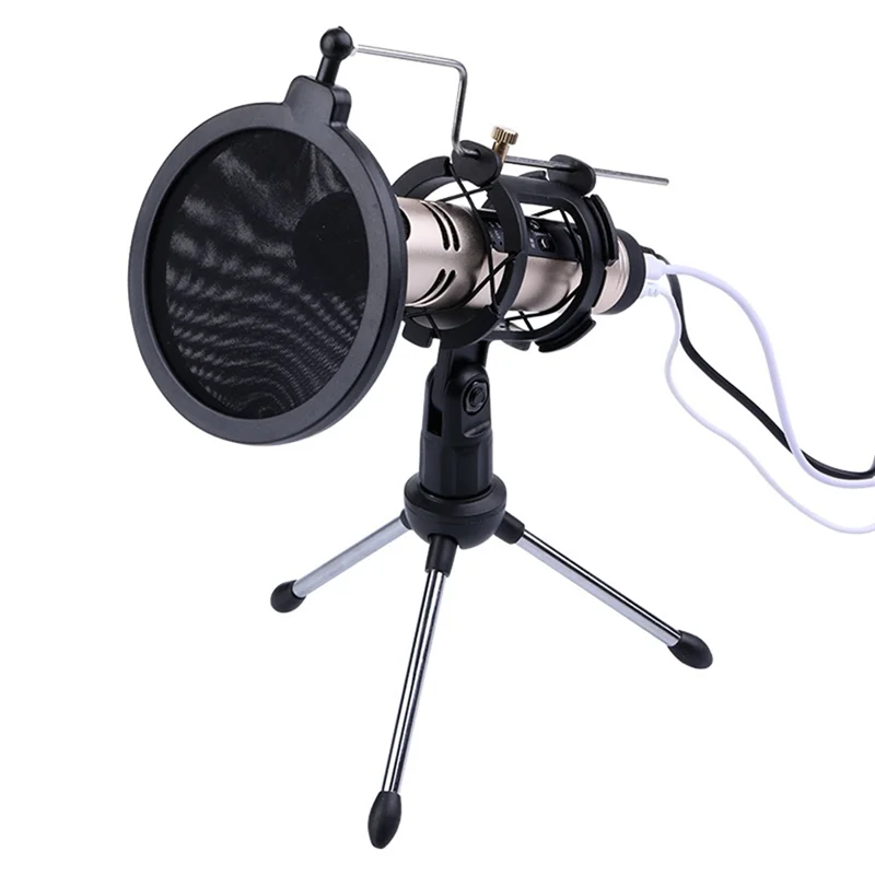 Adjustable Microphone Stand Desktop Tripod for Computer Video Recording with Mic Windscreen Filter Cover