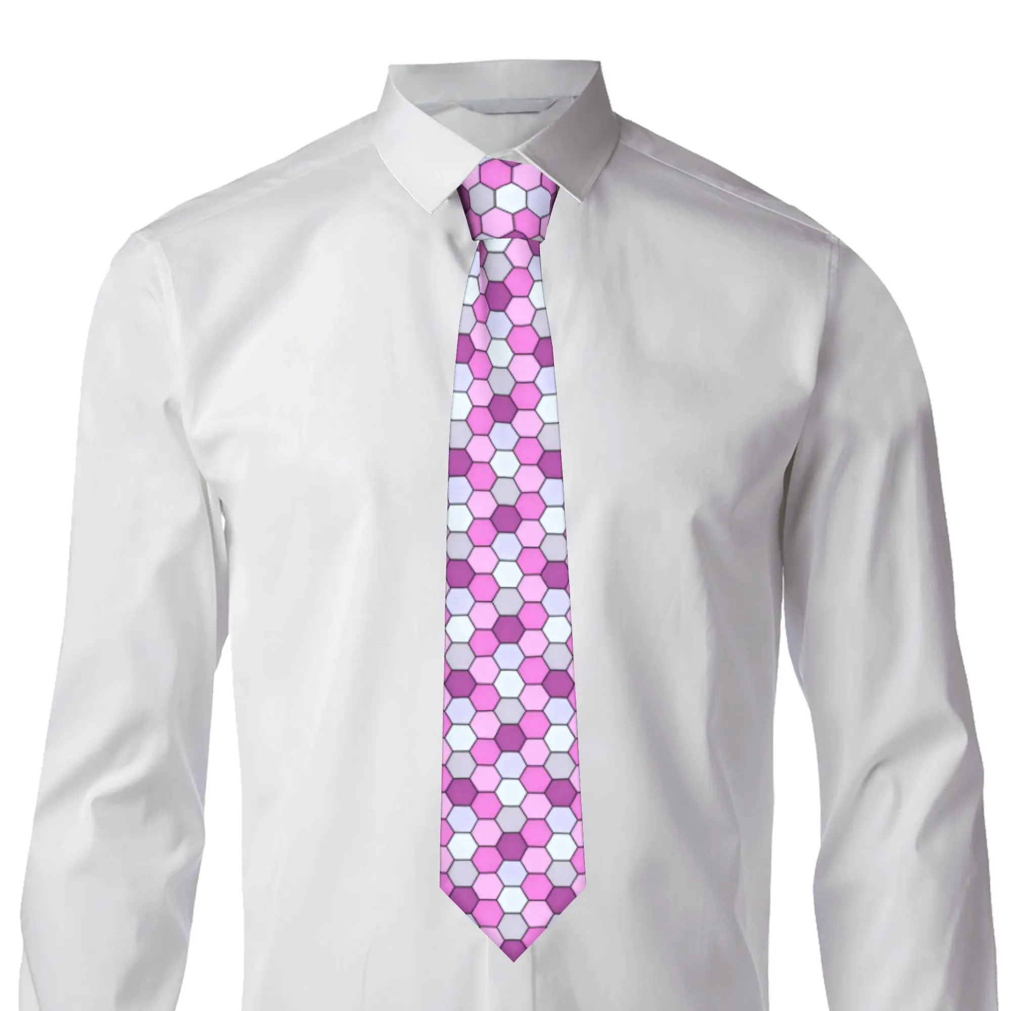 Honeycomb Geometric Hexagonal  Ties for Men Classic Rainbow Silk Party Neckties