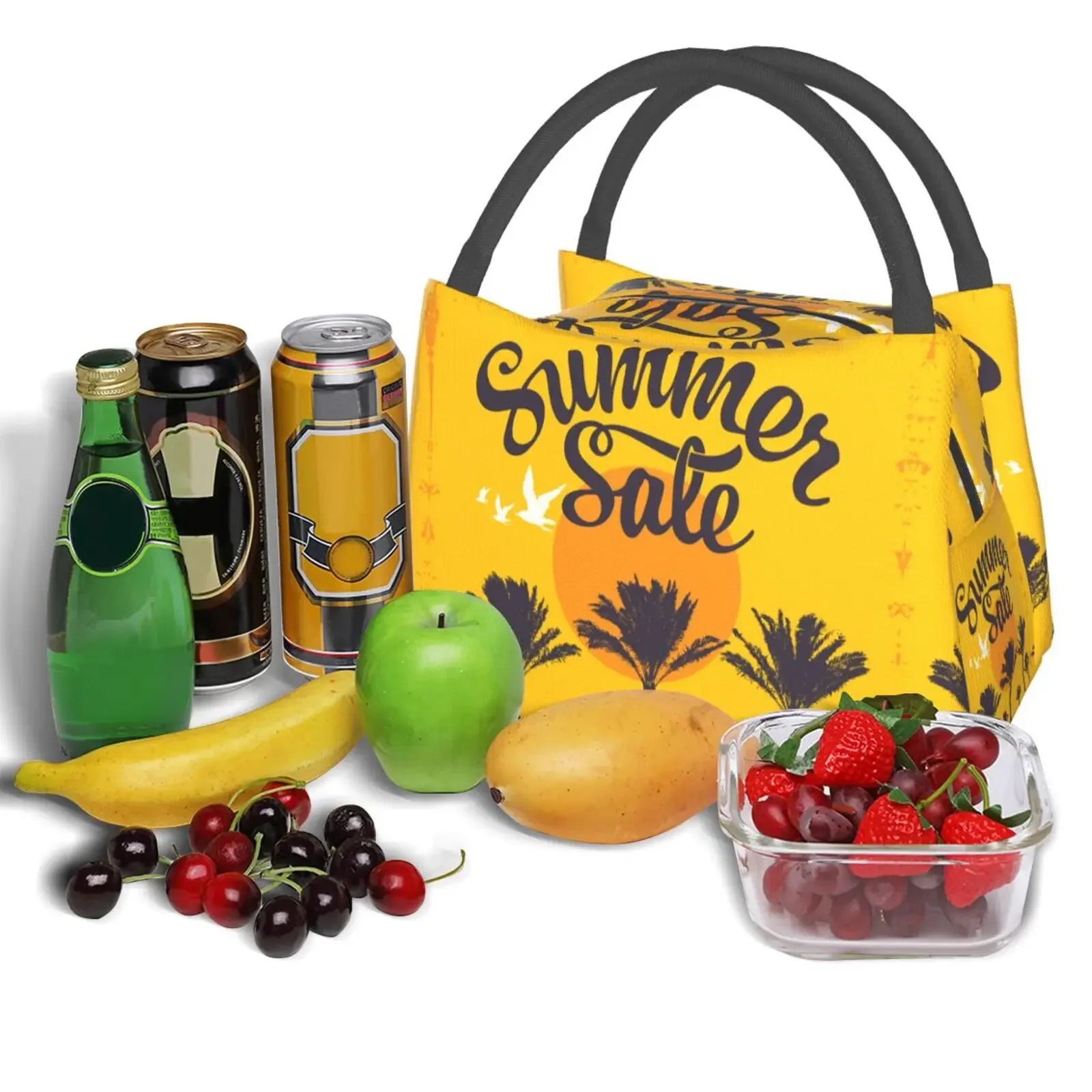 Bolsa de almuerzo de puesta de sol de verano para niños, hombres y mujeres, bolsa de caja de almuerzo de Color amarillo para escuela al aire libre, Picnic, trabajo, Bento, talla única