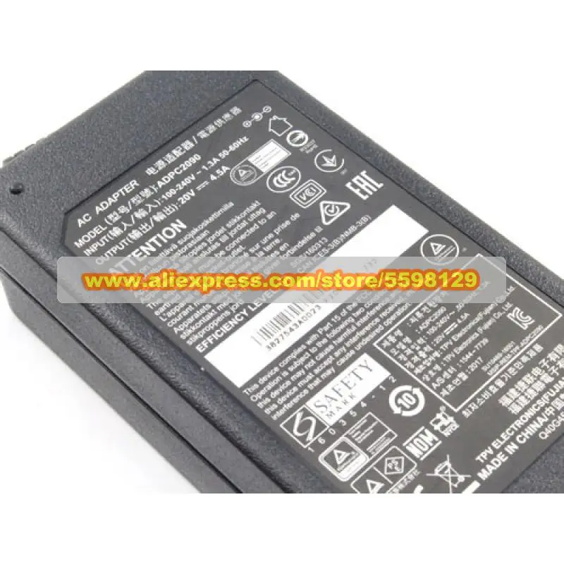 뷰소닉 XG-2703 XG3420C VS17100 팁 정품 ADPC2090 AC 어댑터, AOC C3583FQ CQ27G2U Optix MPG27CQ, 20V, 4.5A, 90W, 7.4x5.0mm