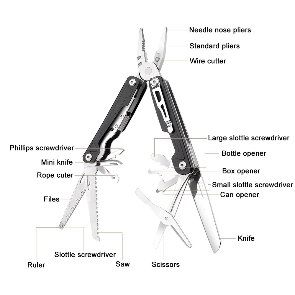 17-in-1 EDC Multitool Pliers Outdoor Hiking Camping Gear and Equipment, Professional Multi tool for Survival with Knife Scissors