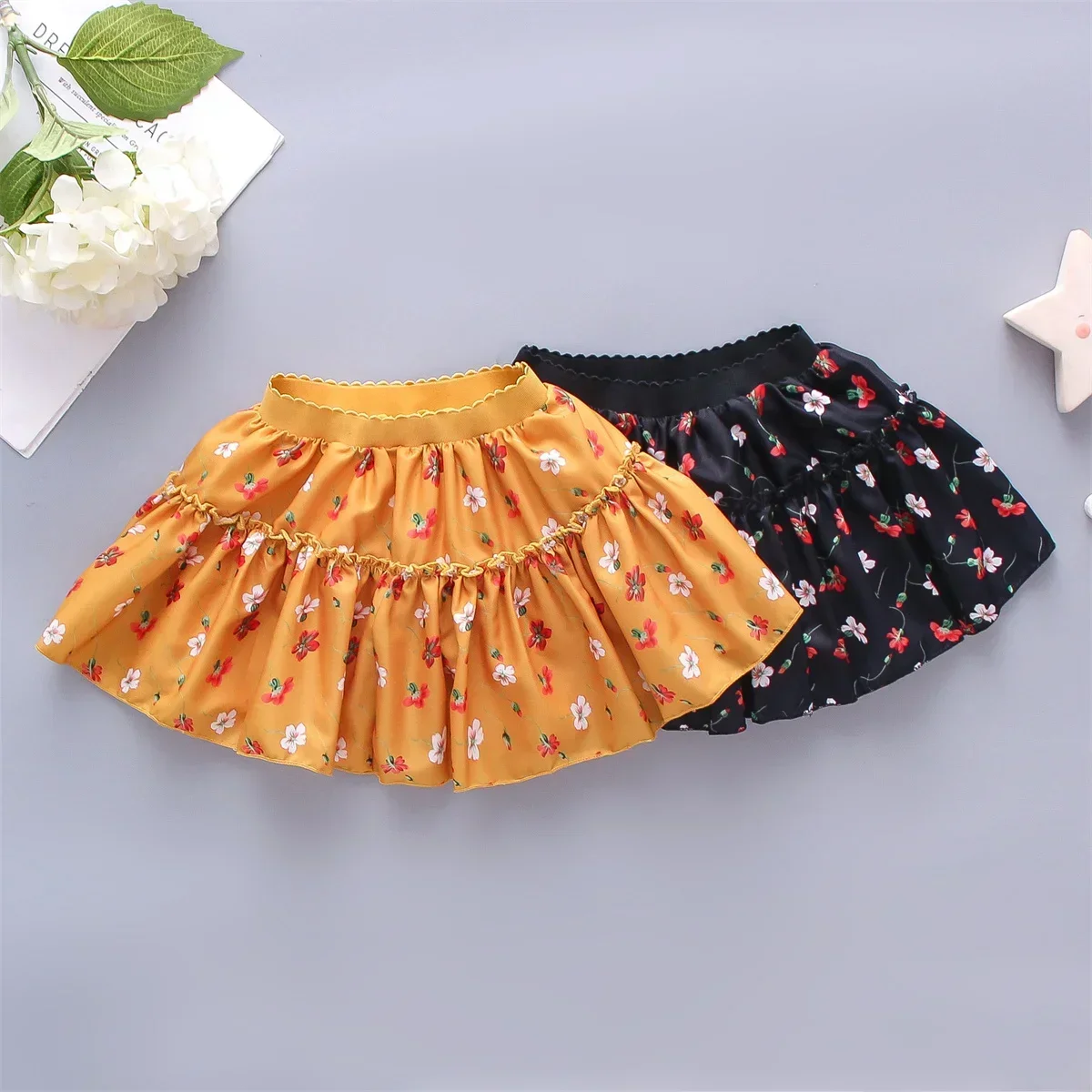 0-3-year-old Little Girl\'s Half Skirt, Sweet Small Floral Multi-layered Chiffon Solid Color Loose A-line Skirt Short Skirt