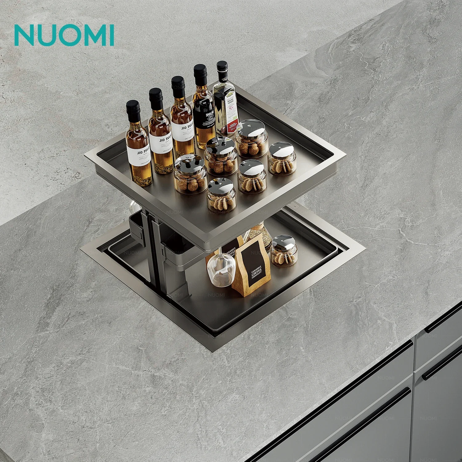 NUOMI Kitchen Furniture Hardware Accessories Kitchen Cabinet Storage Organizer Two Layer Electric Lifing Base Cabinet Baseket