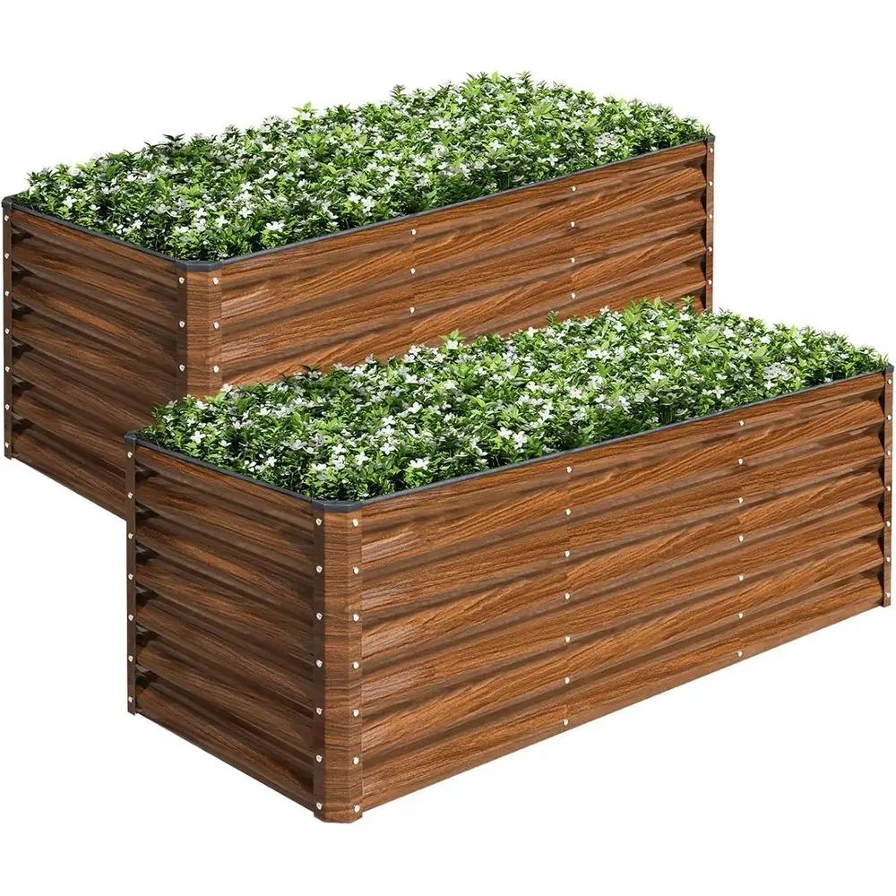 2-Pack 6x2x2T Galvanized Raised Garden Bed Kit, Metal Planter Box for Planting Vegetables, Brown