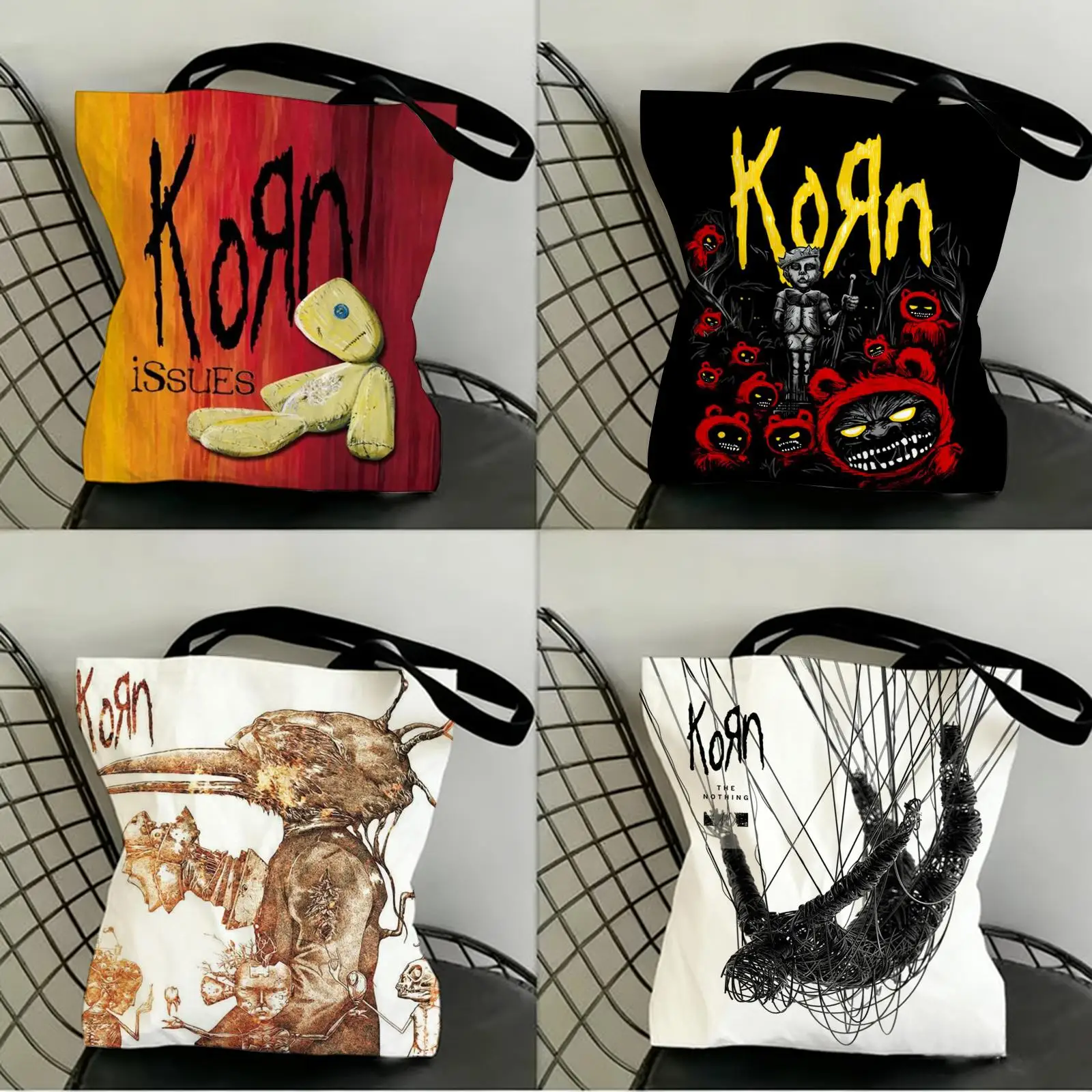 

Rock Band K-Korn Storage Bags Canvas Double-Sided Print Fashion Shoulder Tote Shopping Bag Gift Eco Handbags
