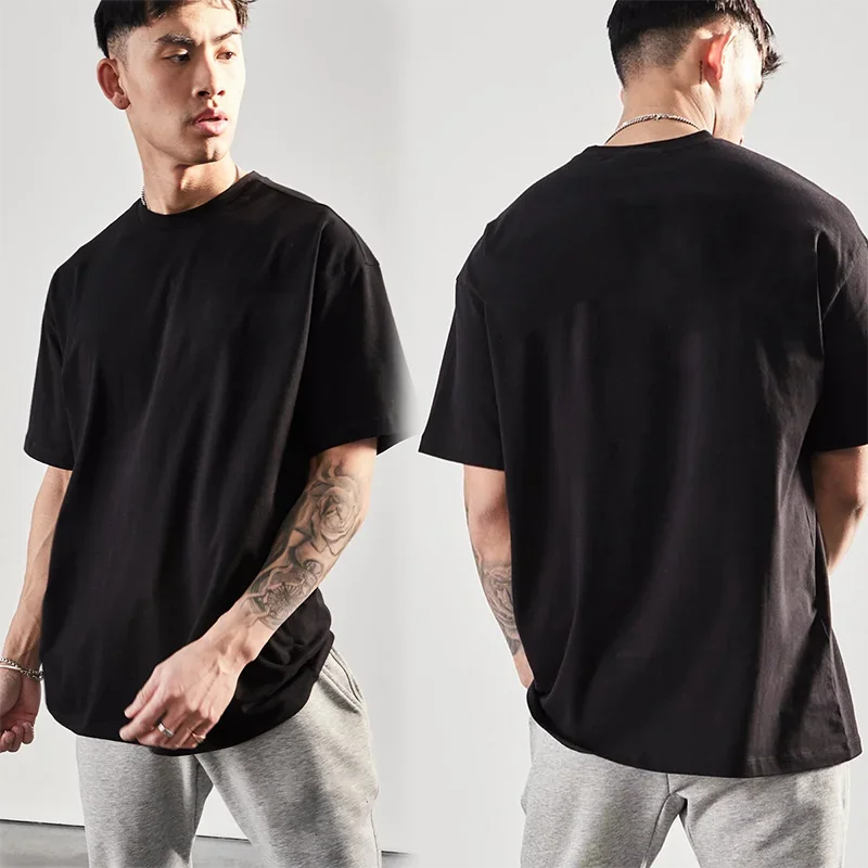 

Men's Oversized Running T-Shirts Summer Heavyweight 100% Cotton Loose Half Sleeve Sports T Shirts Gym Bodybuilding Fitness Tops