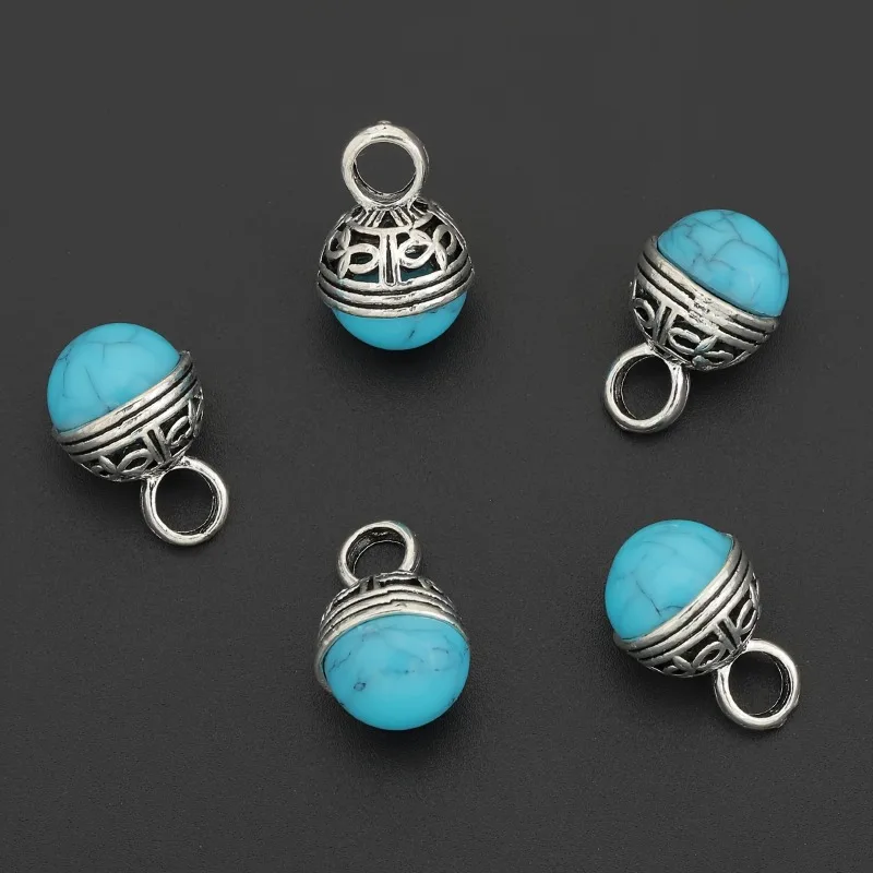 4pcs Vintage Blue Turquoise Pendant with Blue Beads and Hollowed-out Pattern Pendant Necklace Pendant Bracelet Clothing