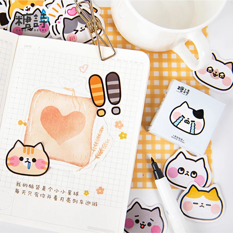 45pcs Cute Cartoon Cats Stickers Kawaii Envelope Sealing Labels DIY Scrapbooking Journal Planner Decorations Korean Stationery