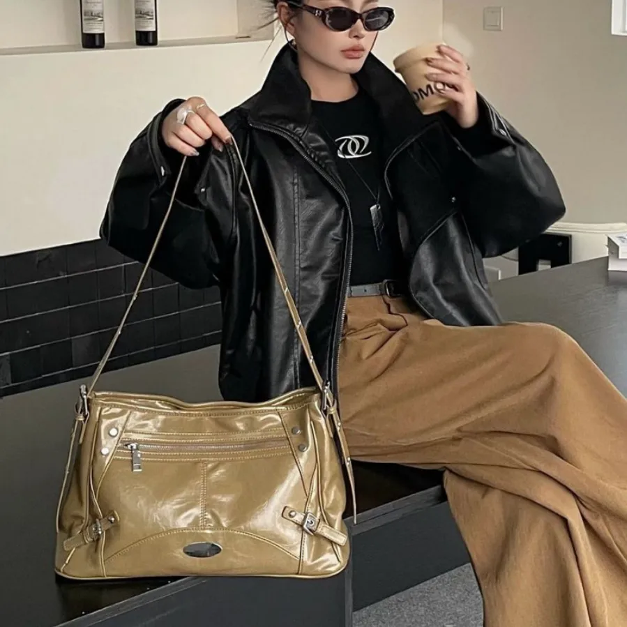 

Женская сумка через плечо, кожаная, универсальная, двухслойная, большая вместимость, простота, ретро, высокое качество, роскошные женские сумки через плечо